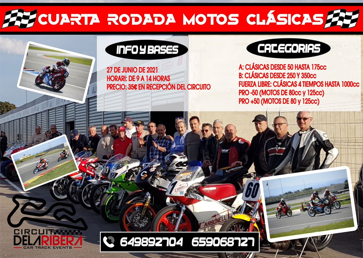 El próximo domingo 27 de Junio, tendremos la suerte de poder disfrutar viendo auténticas motos clásicas en el trazado principal de Circuit De La Ribera. No pierdas la oportunidad de venir a ver estas auténticas joyas de la historia del motociclismo.

circuitdelaribera.com