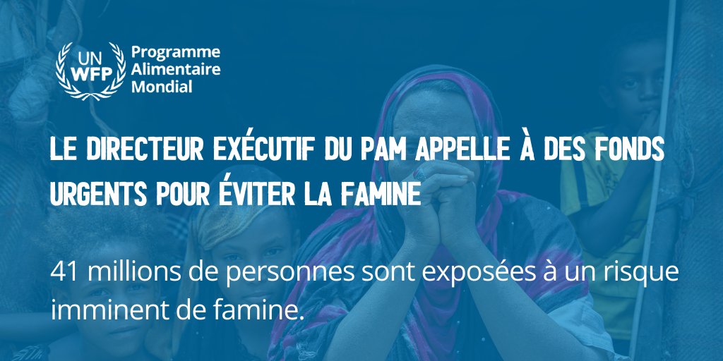 🔴La #famine pourrait devenir une réalité pour des millions de personnes sans financement urgent et sans accès aux familles isolées par les conflits, principaux moteurs de la faim, avec le changement climatique et les chocs économiques.

Communiqué➡️ urlz.fr/fXX2