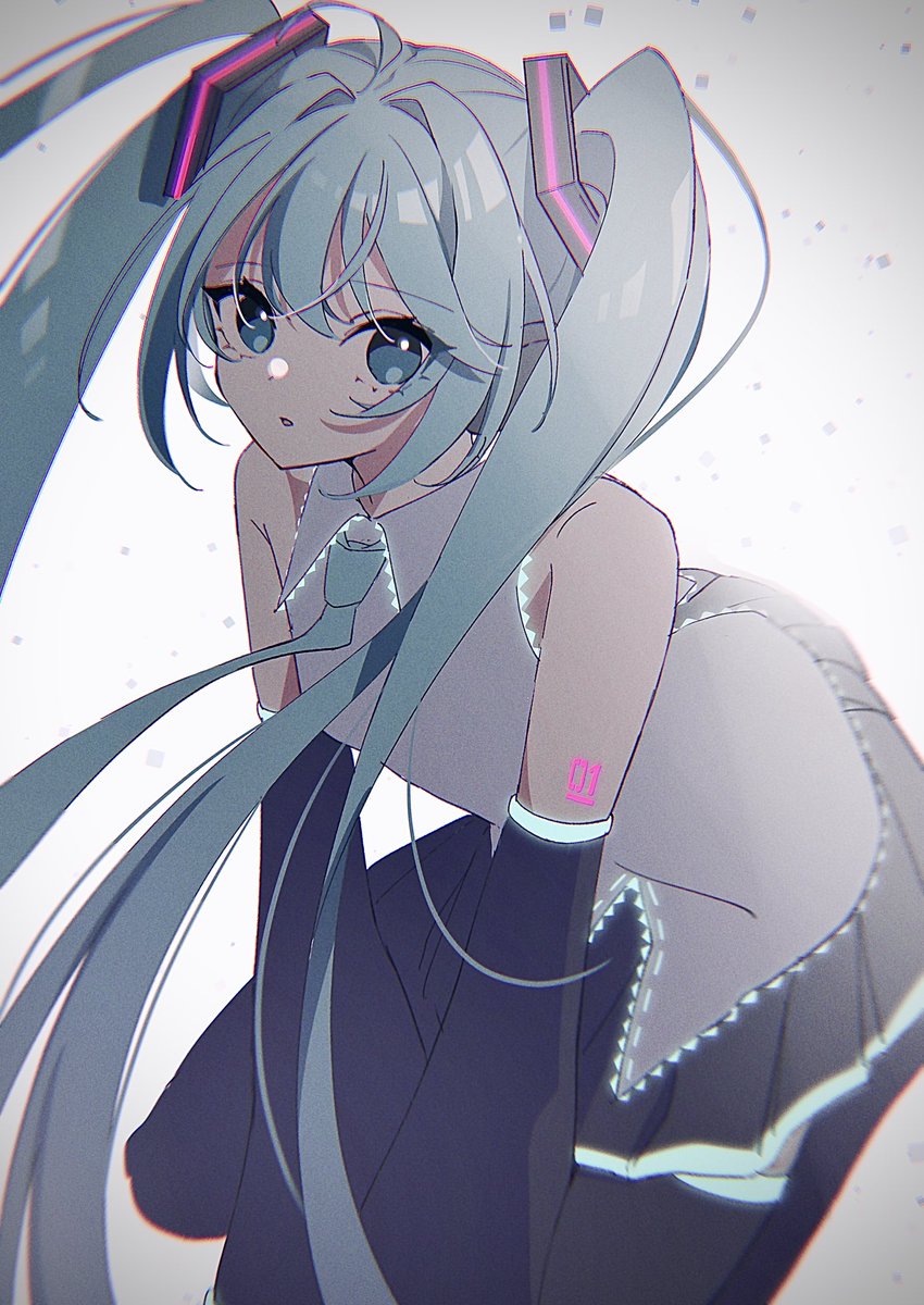 hatsune miku 1girl solo twintails long hair skirt detached sleeves necktie  illustration images