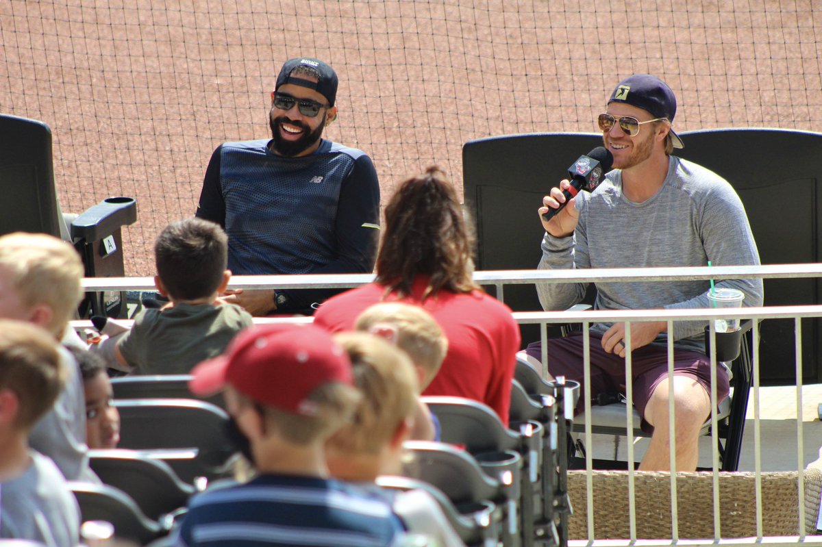 trashpandas's tweet photo. Thanks to Torii Hunter Jr., Dalton Pompey, and David MacKinnon for taking the time to do a Q&amp;A with our Kids Camp this morning! 🎤 https://t.co/hWZKbnO4Is