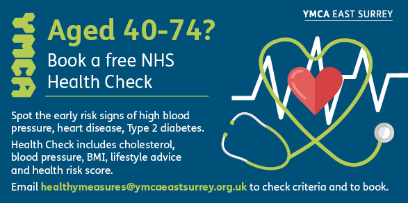 YMCAEastSurrey's tweet photo. Even though you might be feeling great, if you’re over forty you may be at risk of heart disease, stroke, kidney disease, diabetes or dementia.
Book a free NHS Health Check with our Wellbeing team if you are aged between 40 and 74.
See more information at https://t.co/psfUwtUx9e https://t.co/T5LgGv8TM9