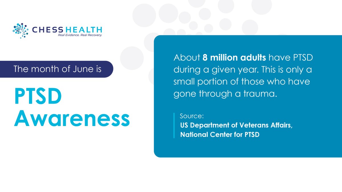 CHESSmh's tweet image. PTSD can happen to anyone. About 60% of men and 50% of women experience at least one trauma in their lives. bit.ly/3aYGfEs #CHESSHealth #CHESSPlatform #PTSDAwarenessMonth