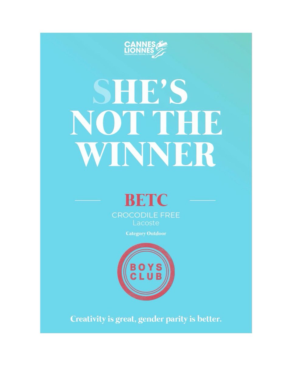 LesLionnesFR's tweet photo. Boom.
The boys club strikes back.
These campaigns received Lions awards but they are playing by our rules.
They do not deserve Lionnes Awards because not enough women were involved in the making of these campaigns.
@cannes_lions #canneslions2021 #canneslionnes https://t.co/abRVxGyjY6