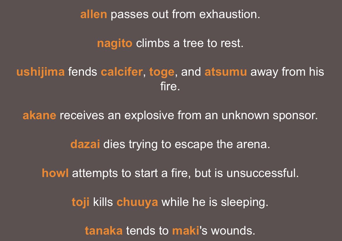 frtmakima's tweet photo. Night 2. 

ushijima fending calcifer off his own fire is sending me for some reason.. and toji?! dazai?! https://t.co/qAPlwiIoti