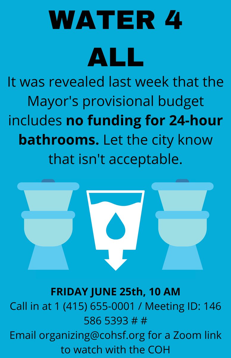 We need all hands on deck this Friday at 10am to demand the BOS respect OCOH recommendations, fully fund CART, and secure funding for 24hour bathrooms for all San Franciscans! #OurCityOurBudget