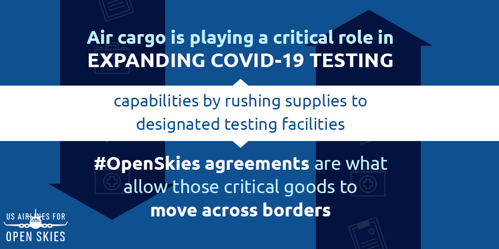 USA4OS's tweet photo. Air cargo is playing a critical role in expanding COVID-19 testing capabilities by rushing supplies to designated testing facilities - #OpenSkies agreements are what allow those critical goods to move across borders. Learn more here: https://t.co/knytEp1OMY https://t.co/8n0UZlAJTc