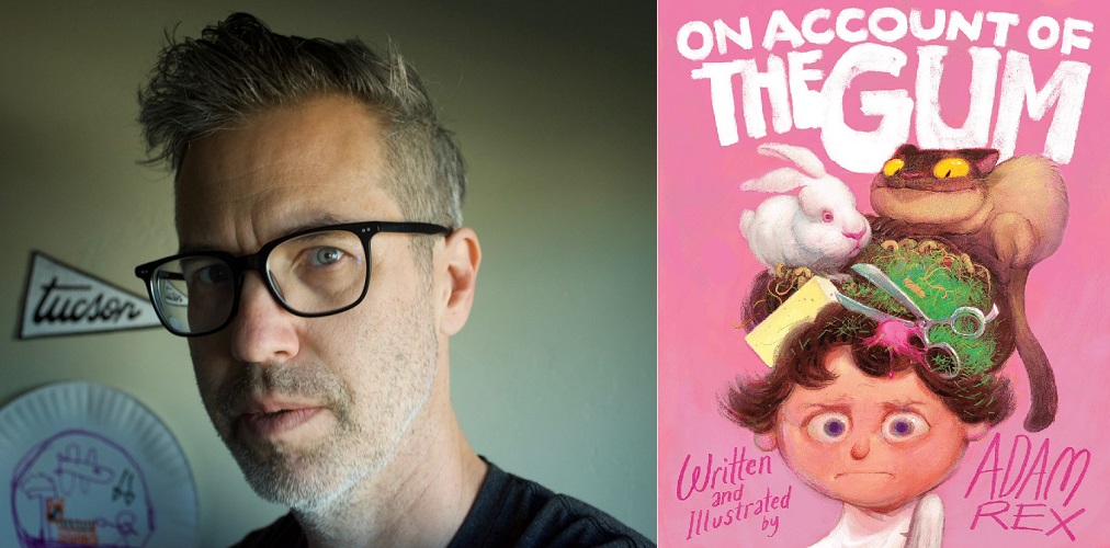 Ohioana's tweet photo. #30Books30Days Day 22: From the madcap mind of writer-illustrator #AdamRex comes ON ACCOUNT OF THE GUM,  a book about how the best intentions lead to some of the worst (&amp; funniest) ideas! It's an #OhioanaBookAwards Juvenile Literature Finalist! 1/2 https://t.co/MllTyy3Dkg