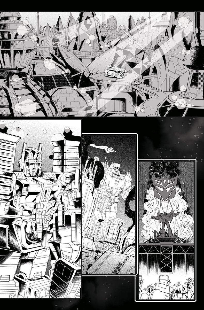 Transformers #31 is out tomorrow!
Written by @Brian_Ruckley
Lines by me AND Angel Hernandez
Colors by @DdGarciaCruz
Since the preview's r out, here's my inks of the first couple pages catching up with what's up!