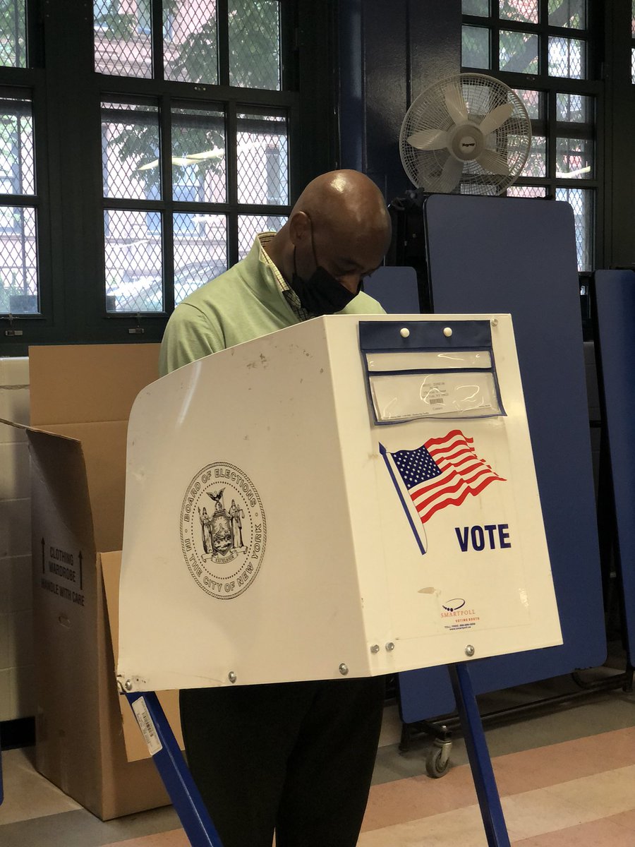 RayJMcGuire's tweet photo. Just finished casting my ballot with the entire family. I’ve never been more hopeful about the future of New York City. Let’s create change together and #RankRayOne! #NYCVotes https://t.co/5cy8CQii5D