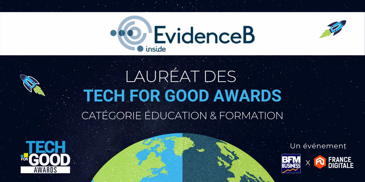 🚀 Lauréat de la catégorie #EducationFormation 🚀

<a href="/T_EvidenceB/">EvidenceB</a> luttant contre le décrochage lié aux apprentissages fondamentaux remporte le #TechForGoodAwards 2021 de l'Education &amp; Formation ! 

Toutes nos félicitations ! 👏