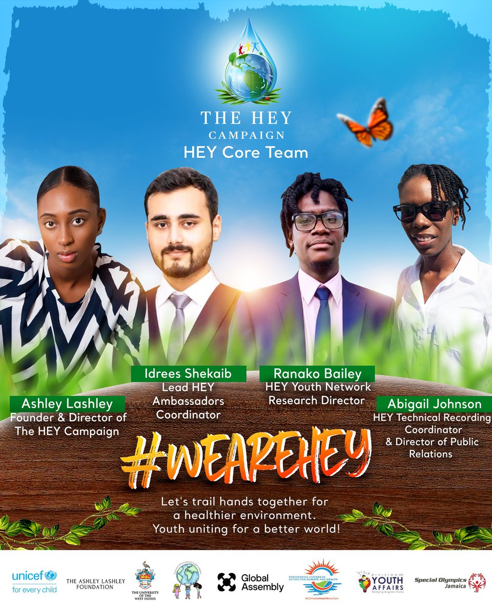theheycampaign's tweet image. Meet the core team for The HEY Campaign 

Let's trail hands together for a healthier environment. Youth uniting for a better world 🤝🌏
#youthactivist
#climatechange 

@UNICEF @unicefeca @unep
@globalassembly @opspaho @uwistat_mona @uwiydp @divyouth24 @CERI_Coalition