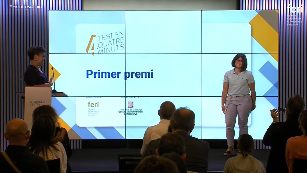 fcri_cat's tweet photo. 1⃣ 🏆 I la guanyadora del premi de la #FinalTesi4min és... Núria Masip Sales, doctoranda de la de la @UICBarcelona 👏👏 Et donem l’enhorabona! https://t.co/A7VZnQaiSs