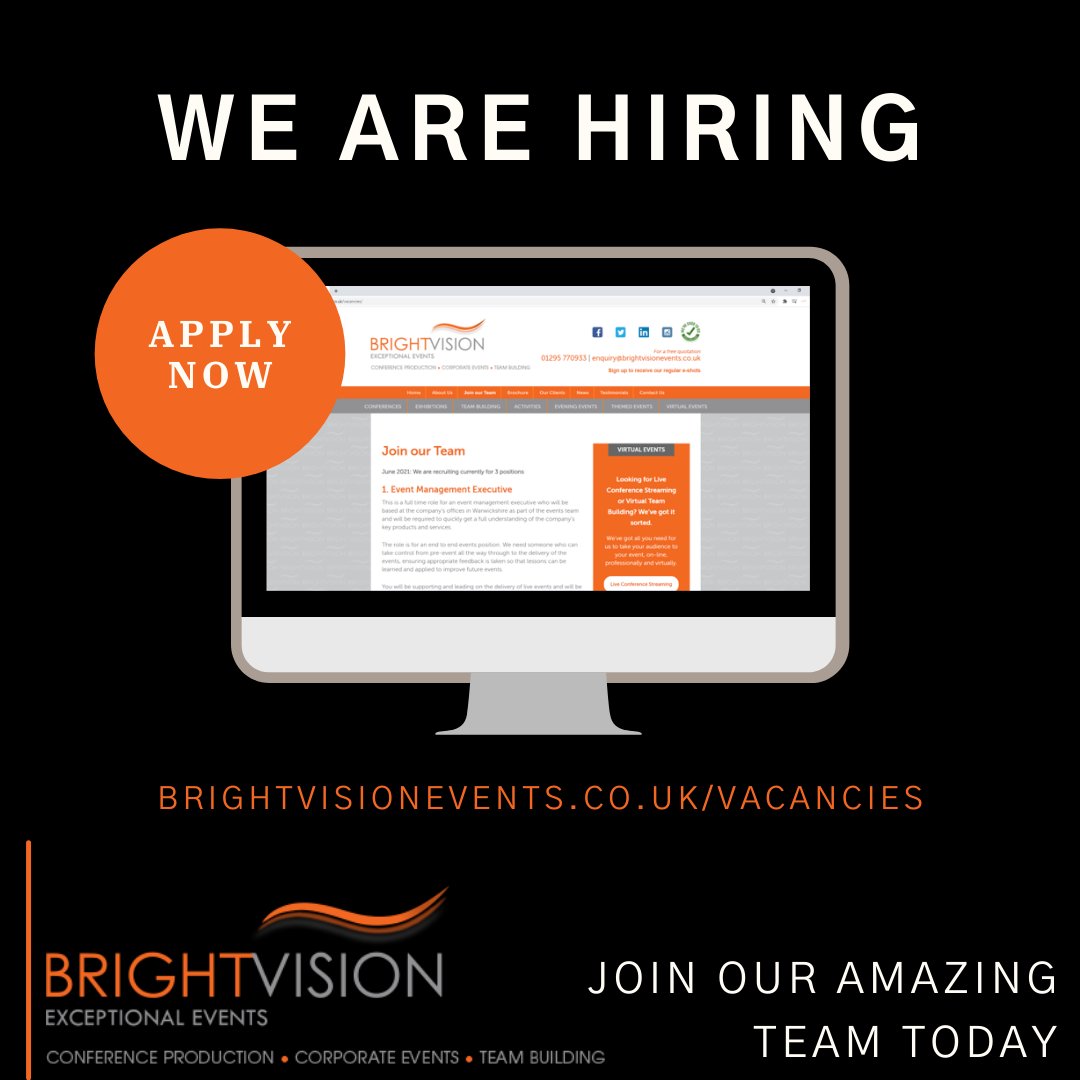 brightvision_'s tweet photo. Exciting times lie ahead as we are now recruiting to fill three job roles. 
 
Event Management Executive,
 
Sales and Marketing Executive, 
 
Partnerships Manager (Part-Time),
 
Interested? For more details please head to https://t.co/XTuQw2oMiA https://t.co/FgZZIOBnFZ