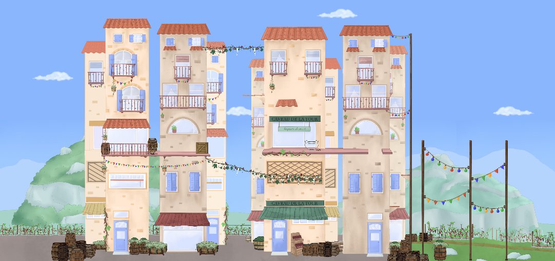 totems_occitans's tweet photo. Hello twitter ! 
Aujourd'hui, on vous présente l'un des décors du jeu !🤗
 Il s'agit du décor du Volo biou, s'inspirant du village de @SaintAmbroix30 !
⬇️⬇️⬇️
#gamedev #gameart #jeuvideo #background #Gard https://t.co/llqje1yhEk