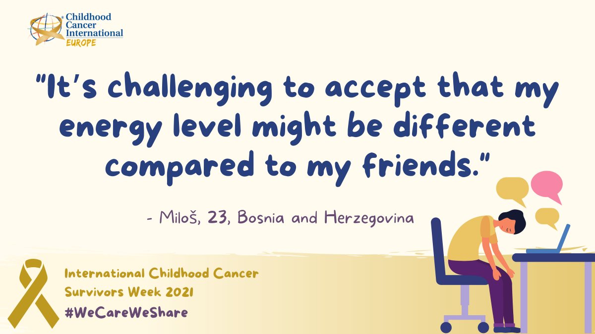 Having faced childhood cancer, we know that various late effects – physical and psychosocial - can occur. Fatigue, feeling exhausted, tired and out of energy without a reason is very familiar to many of us. 

#survivorsweek
#childhoodcancersurvivor
#wecareweshare