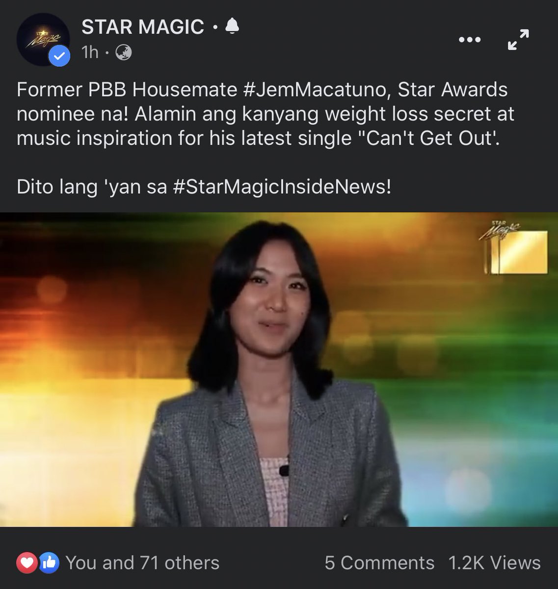 WATCH, LIKE, COMMENT, SHARE💫

Another #StarMagicInsideNews from our beautiful host #LouYanong🎤✨

'Can't Get Out' by #JemMacatuno 

#StarMagicBlackPenDay 
#TatakStarMagic 
@louyanong @starmagicphils 

Link here
fb.watch/6hy3QTw3he/