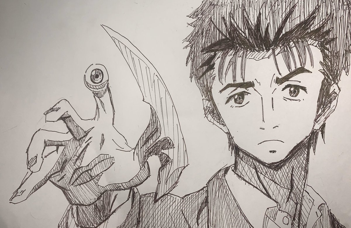 まっつー 13日目 寄生獣 泉新一 ミギー 模写です まっつー毎日イラスト 寄生獣