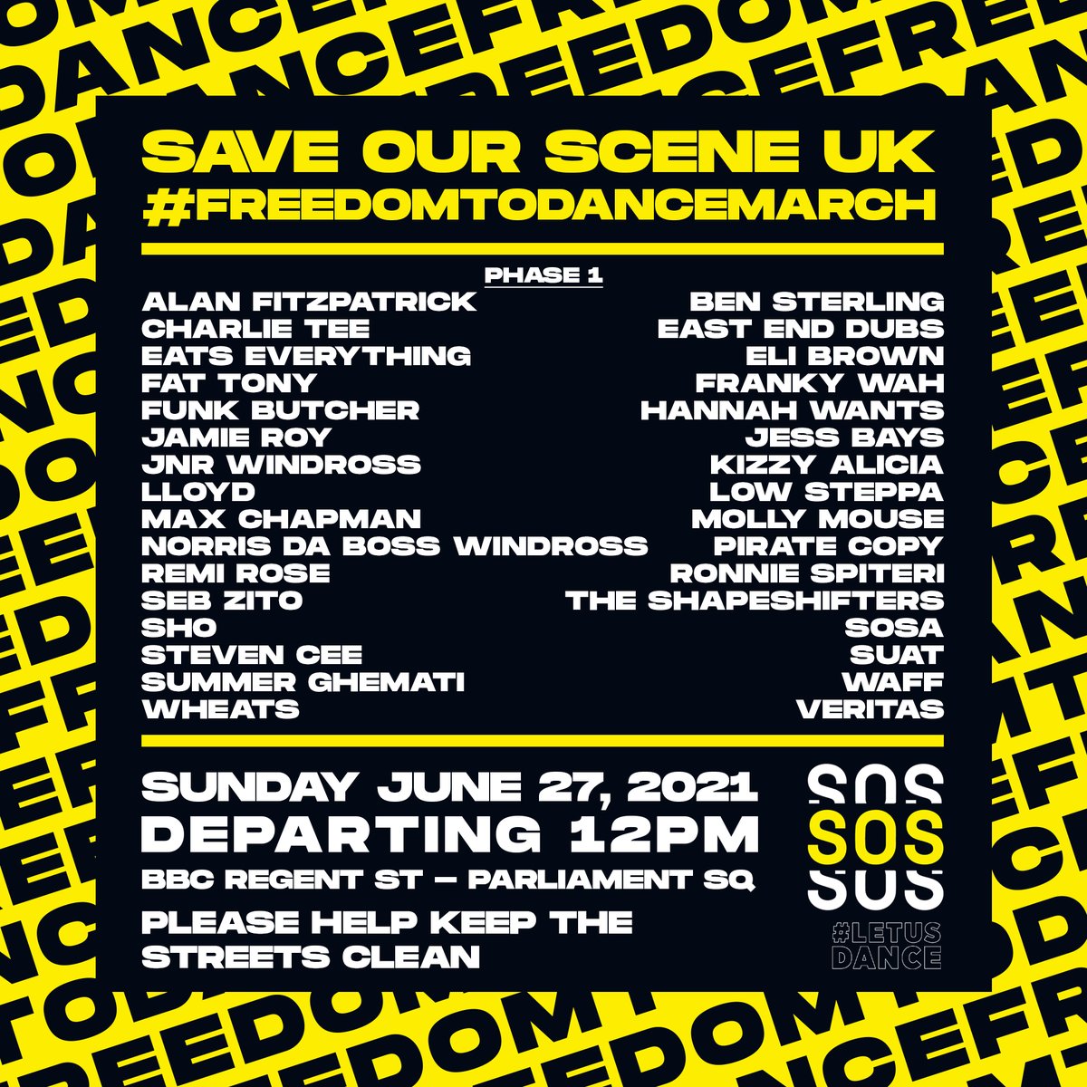 Music lovers, we need your help. Please come and support the industry which makes life worth living and help #SaveOurScene #FreedomToDance 

Sunday 27th - Departing from the BBC at 12pm.
@SaveOurSceneUK