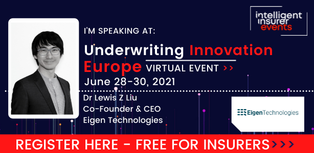 Next week, Jun 28-30, we are sponsoring the Intelligent #Insurer #Underwriting #Innovation Europe event.

Our CEO, <a href="/lewiszliu/">Dr. Lewis Z. Liu</a>, will be joining panelists from Baloise Group, <a href="/AXA/">AXA</a> &amp; <a href="/anthemis/">Anthemis</a> on the '#AI from Pilots to Scale' panel on Tue 29 at 14.20 BST.

bit.ly/3iXpzBW
