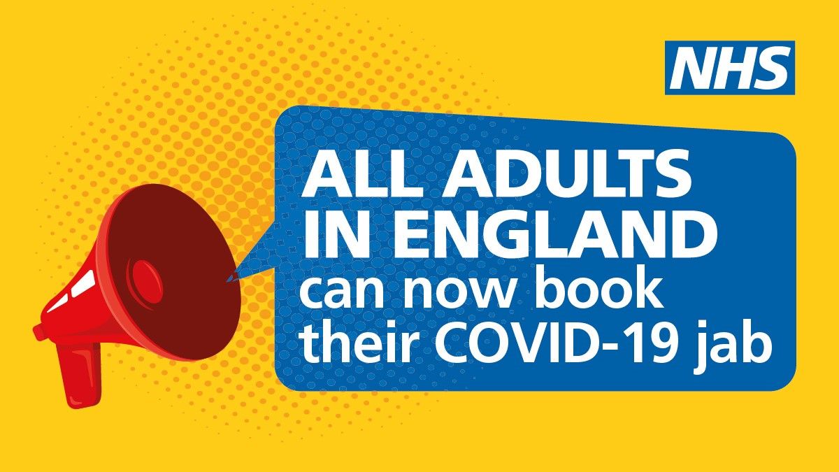 All adults can now book their Covid-19 vaccination. If you’re aged 18 or over, visit 💻 nhs.uk/covid-vaccinat… or call 📞 119 to book your appointment now. Do your bit to protect your loved ones and help get things back to normal. #LetsGetVaccinated