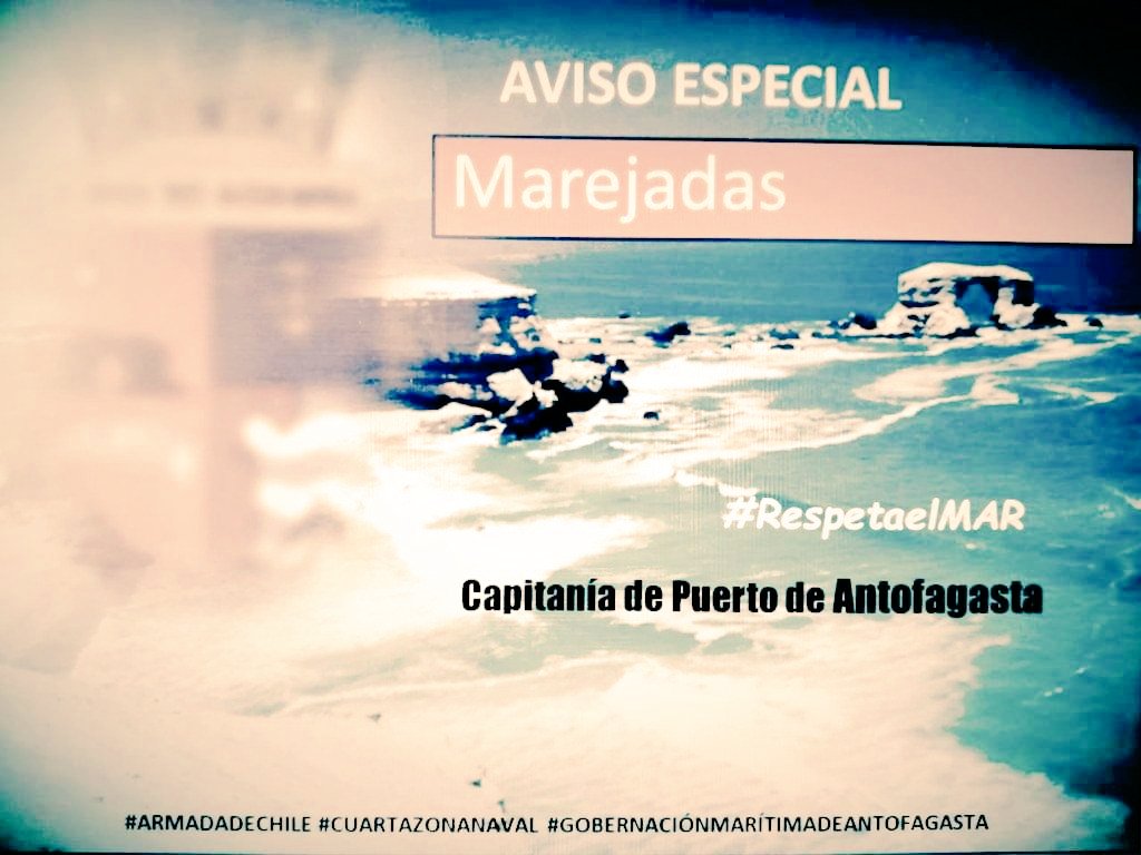 🛑🌊AVISO ESPECIAL DE MAREJADAS🌊🛑
La Capitanía de Puerto de #Antofagasta informa de un aviso especial de marejadas de componente SURWESTE en la bahía de Antofagasta, entre los días miércoles 23 y viernes 25 de junio. 
#rescatemarítimo137 <a href="/AntofagastAHORA/">Antofagasta AHORA</a>
