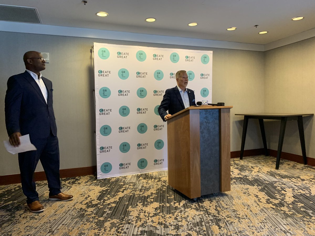 GRChamber's tweet photo. “After 16-months of a whole lot of uncertainty, fear and stress, businesses can finally move forward,” President & CEO of the #GRChamber, Rick Baker #WMCEOSummit #CreateGreat https://t.co/nXsCjUQTia