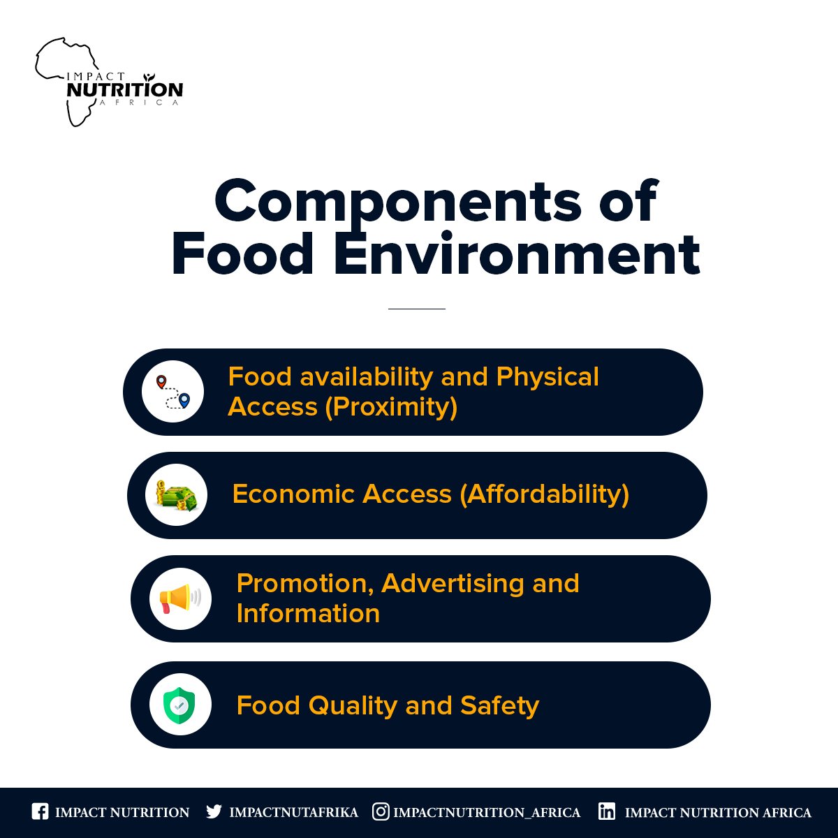 Physical and economic access to food aided by infrastructures, food traditions, food adverts as well as food quality & safety are major factors that influence the foods available in a locality. 

#FoodSystems #FoodEnvironment 

twitter.com/ImpactNutAfrik…
