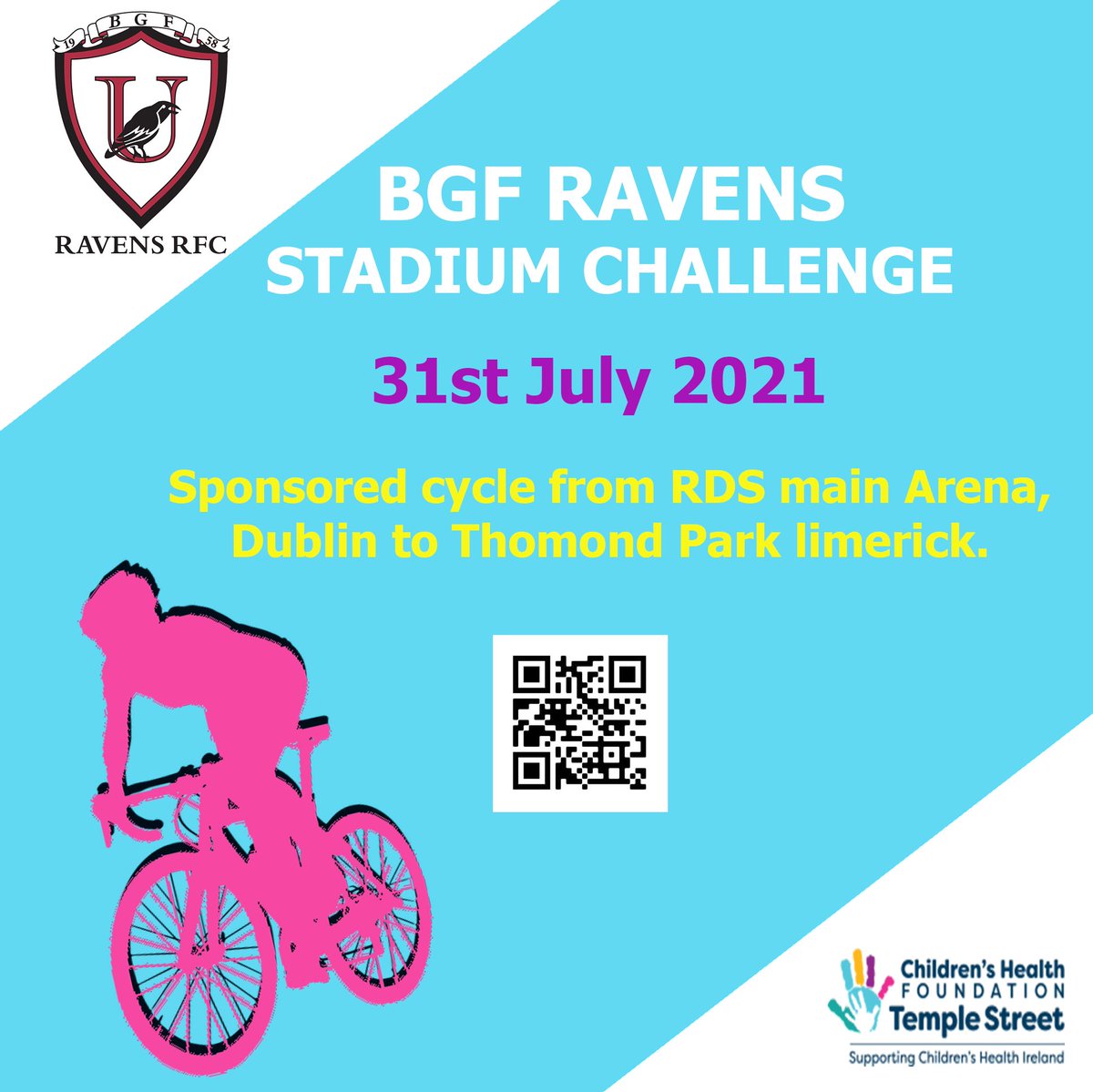 BGFRavens's tweet photo. Getting closer to our big cycling challenge in aid to help out Temple Street Children's Hospital. 

If you would like to help and donate, click the link or you can scan the QR code in our #challenge poster: https://t.co/755noA4Vwm

#bgfravens https://t.co/84P5fVoMbN
