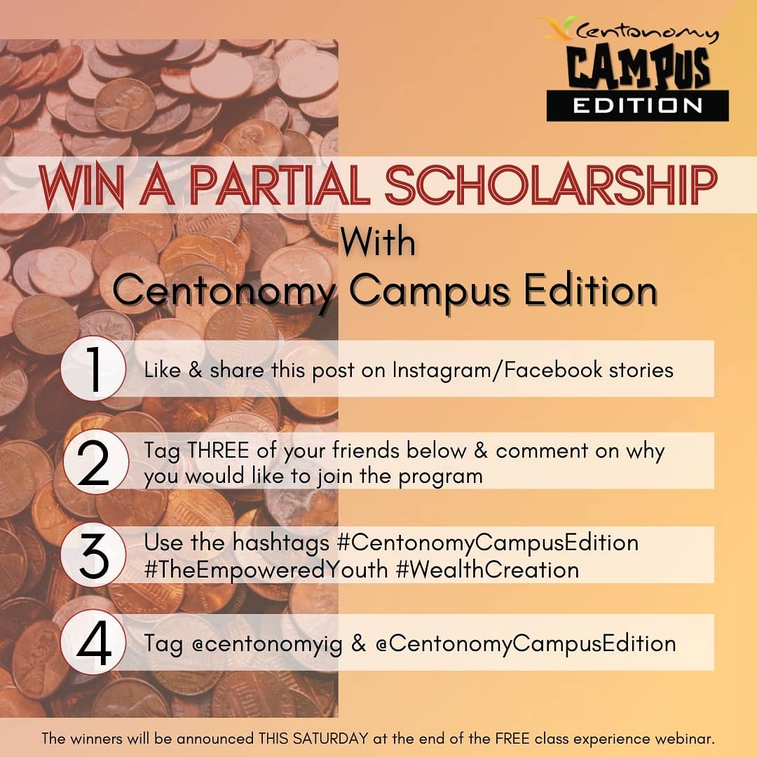 Centonomy's tweet photo. Follow the instructions given to WIN a partial scholarship with Centonomy Campus Edition🎉

#CentonomyCampusEdition #TheEmpoweredYouth
#WealthCreation https://t.co/zUy9MTOYb2