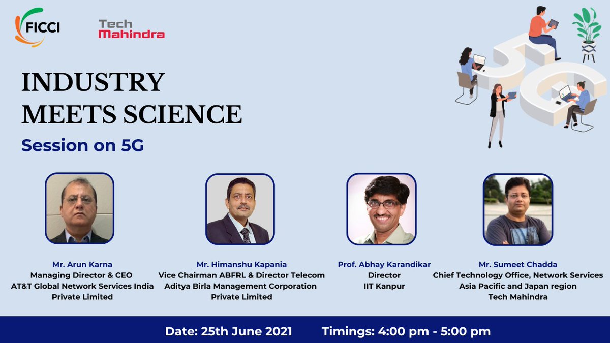 Join us for the second session of the 'Industry Meets Science' series as we discuss the power of #5G and the roadmap to its successful deployment in #India. Hear from leading voices in industry and academia on 25 June at 4 PM. 

Register at tinyurl.com/vn4r7dvs