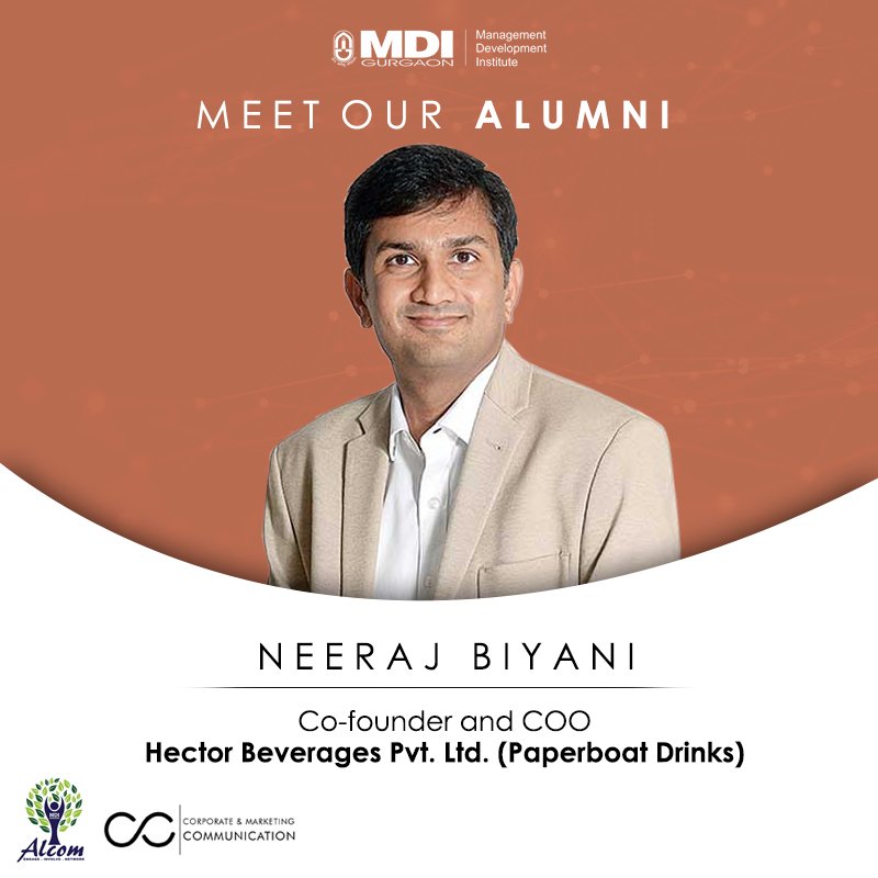 MDI_Alcom's tweet photo. Neeraj Biyani is an alumnus of the PGPM Batch of 2001-03. He is the Co-founder, Chief Sales Officer, and Chief Operating Officer at Hector Beverages Private Ltd., which owns the Paper Boat brand of drinks valued at over $200 million. https://t.co/6O8sLzX0hP