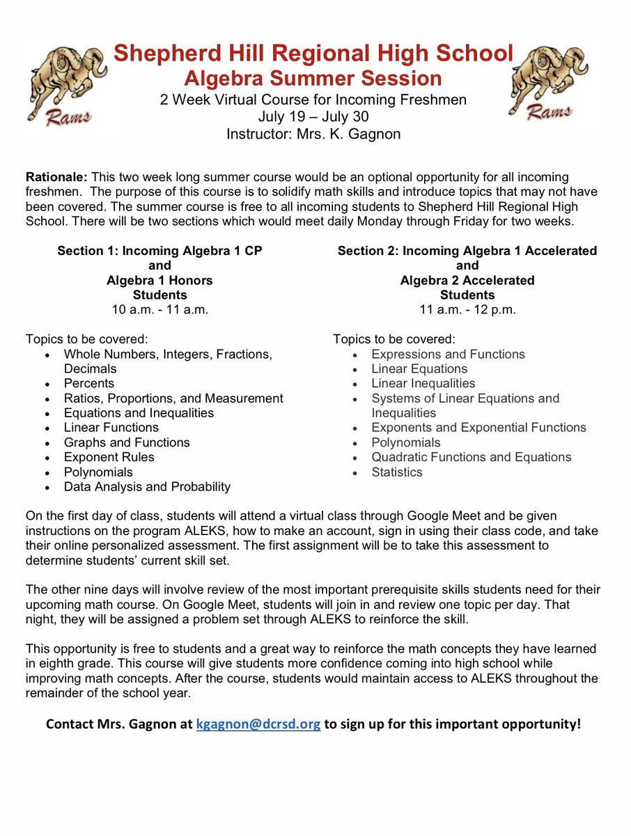 Incoming freshman… want some extra math practice this summer?! Sign up for the algebra summer session! ☀️