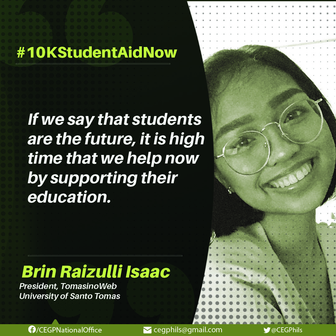 CEGPhils's tweet photo. READ: Campus journalists support Emergency Student Aid and Relief Bill 

Show your support by signing here: https://t.co/RrrkZKgbWY 

Answer the survey here: https://t.co/ceXkIpX9By

#10KStudentAidNow
#NoStudentLeftBehind https://t.co/xpJ2s8zOVZ