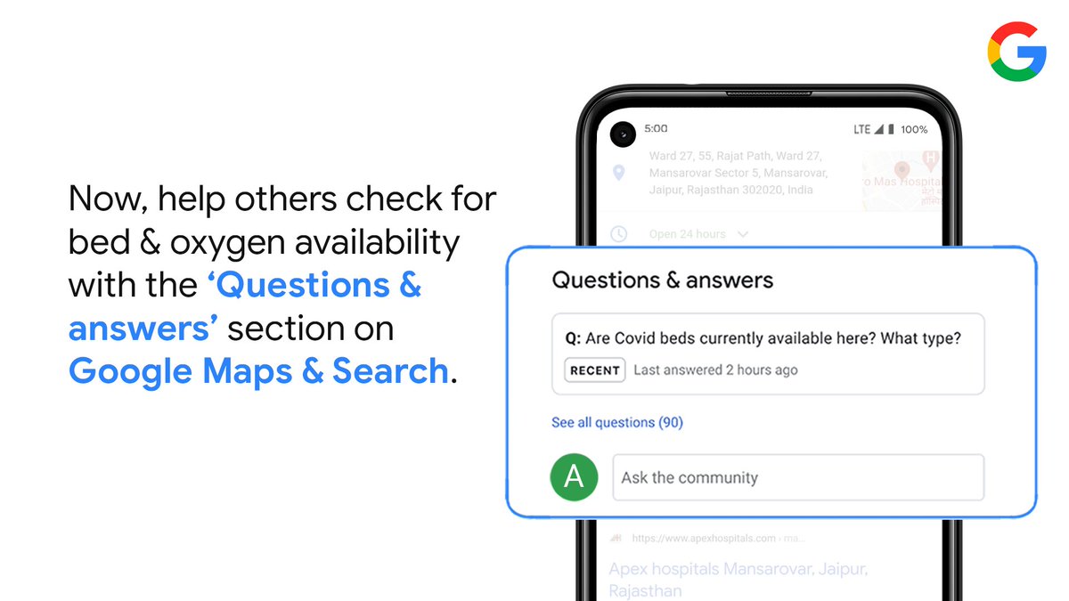 GoogleIndia's tweet photo. Here’s a big THANK YOU to all those who've been helping others with verified COVID-19 leads 🙏🏻

ℹ️ To continue helping, answer questions about the availability of beds &amp; medical oxygen on Google Maps 🗺️ and Google Search 🔎 https://t.co/5wkk5DYess