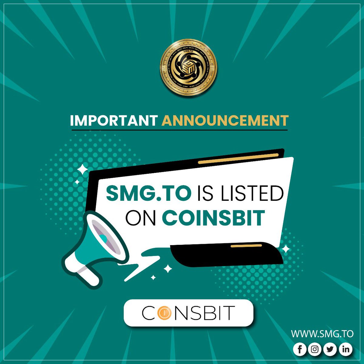 SMGTO_Updates's tweet image. Important announcement 📣 
SMG.TO is live on @c0insbit ! 

#SMGToken #smgto #SMG #solmaxgroup #coinsbitexchange #Coinsbit #wearelive #SMGWallet #smgpackages #OnlineEducation