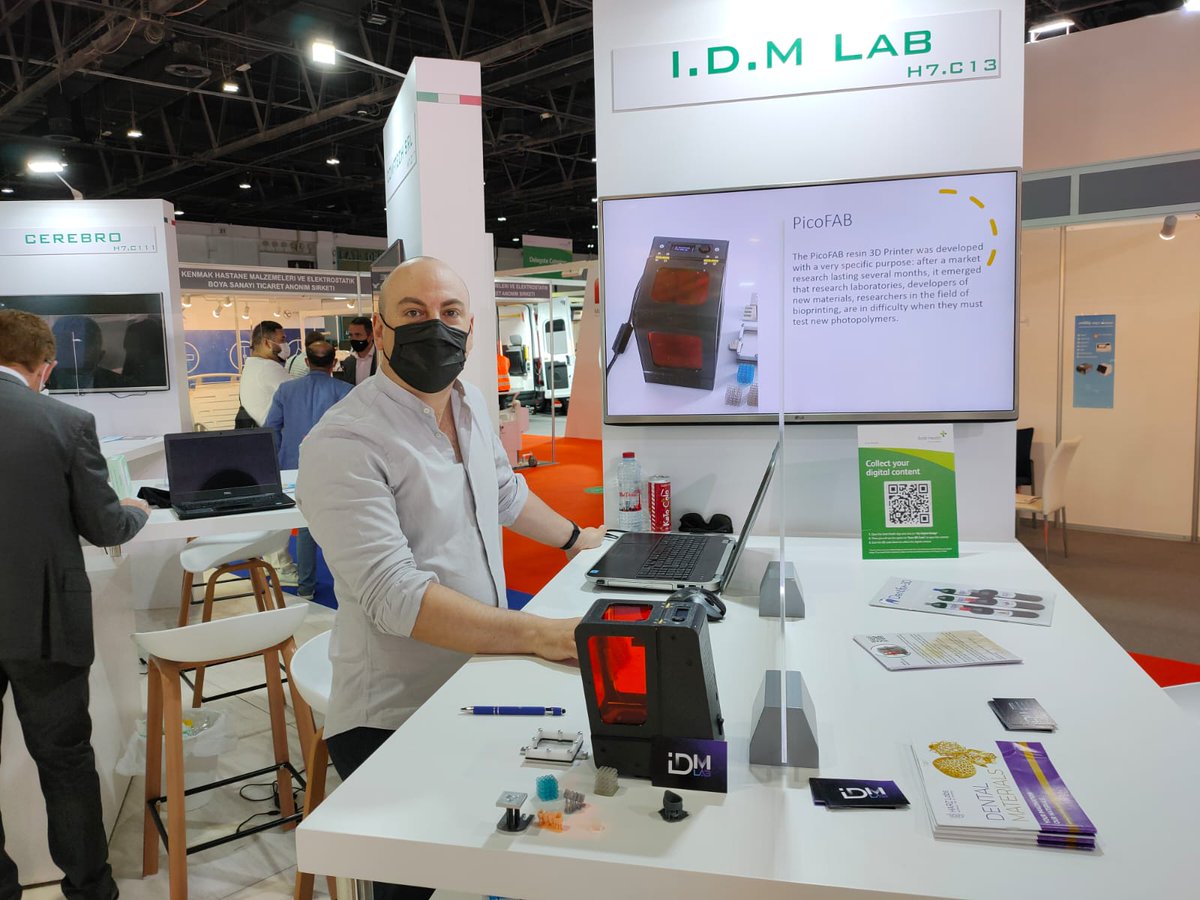 #ArabHealth2021 day 2
Visit I.D.M. Lab, Italian Pavillion, Hall 7 C13. We offer #picofab small laboratory #3dprinter, industrial and biocompatible #3dprinting materials and  R&amp;D services to build your taylor-made device!
#ArabHealth #dubai #madeinitaly #italianinnovation