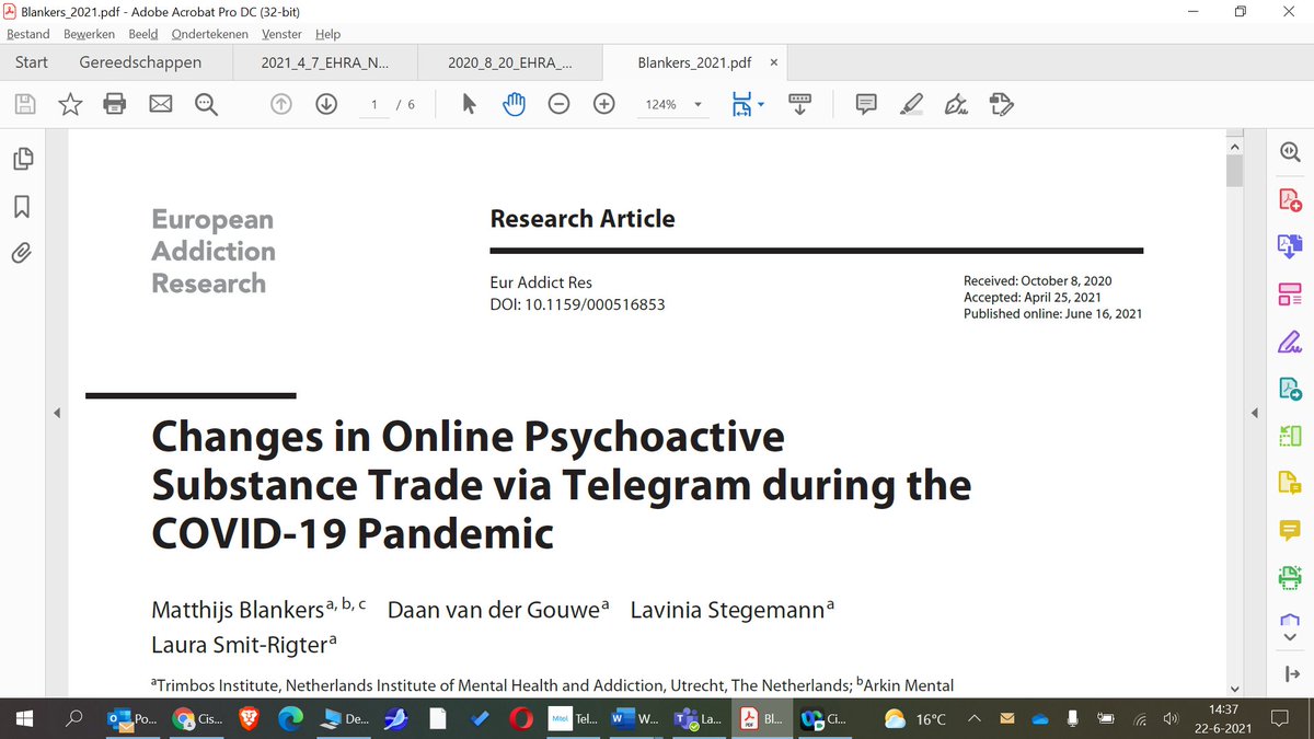 #Drugchecking is an important tool to monitor drug markets. But <a href="/DIMSinfo/">DIMS ✊</a> also looks into social media. Read our latest paper on Telegram as a platform for marketing substances and changes in the substances offered during COVID-19.
