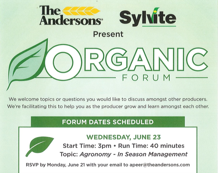 Join us tomorrow for a virtual organic forum! We will be discussing Agronomy + In Season Management. We look forward to facilitating a great conversation with our producers! Email: apeer@theandersons.com for zoom details. #organic #farming @AndersonsCanada #ontag #plant21