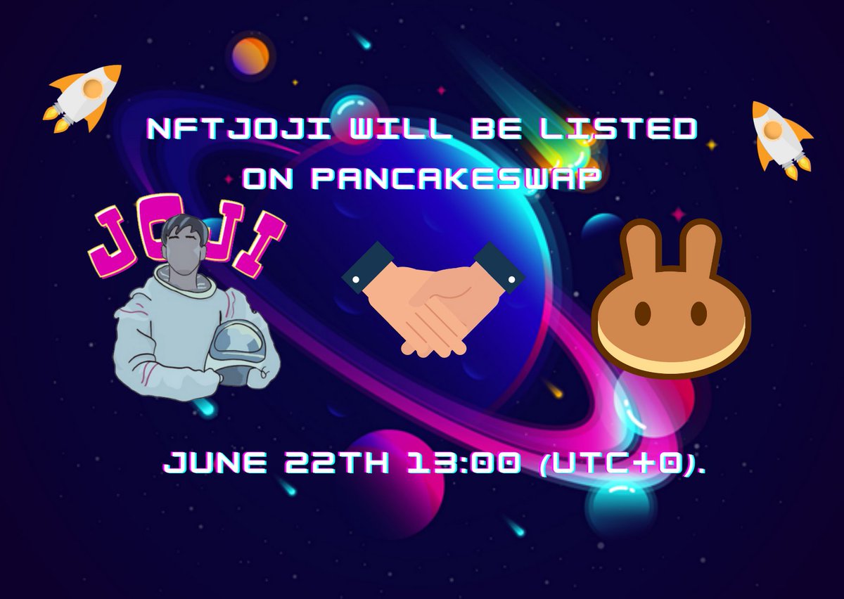 🌟🌟🌟NFTJoji.Finance is open sale🌟🌟🌟
Let's buy at pancakeswap: bit.ly/2TY9uBK

❤️❤️❤️JOJI go to the Sanctuary❤️❤️❤️

🎁Don't forget we have 200 gifts for the fastest 200 people who buy our token.
forms.gle/5NmesrdfUhMzKP… 

#BSC $JOJI