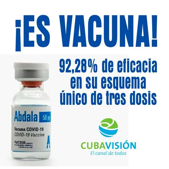 Se comprueba la eficacia de la vacuna abdala con un 92,28 %