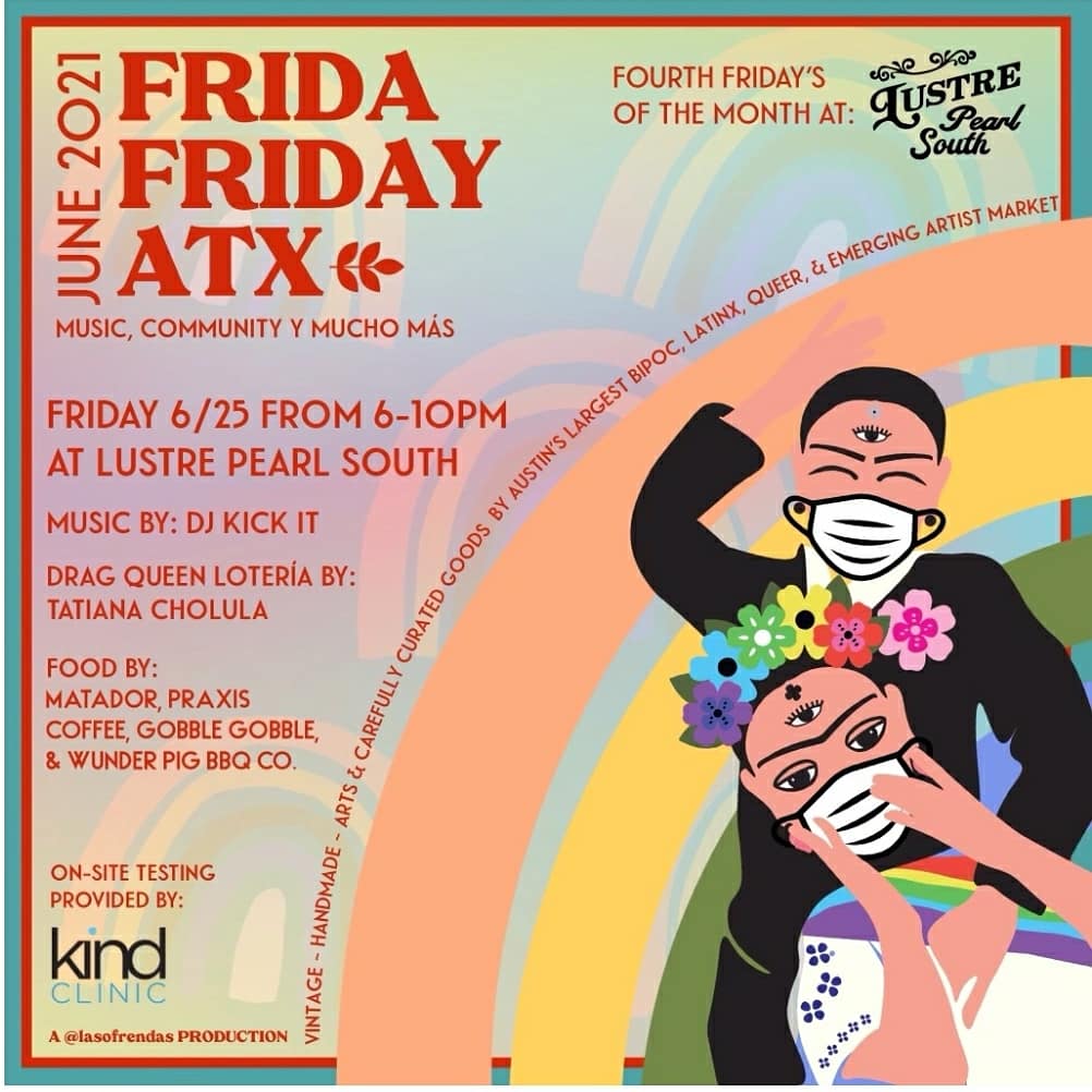 2spiritQueer's tweet photo. Friday 6/25 6 - 10PM @fridafridayatx X  @lustre_pearl_south ✨Music by @djkickit17🌈Drag Queen Lotería by @tatianacholula🏳️‍🌈On-site testing by @kindclinic #popupshop #qtpocartist #queerart #queerartist🏳️‍🌈 #qmmunity #gaypride #pridemonth #pride🌈 #queer #danceatx #fridafridayatx https://t.co/dKTHggLPKQ