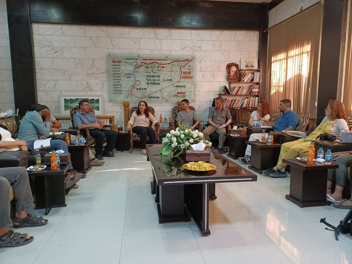 RojavaIC's tweet photo. A Catalan delegation visited NES to explore paths for cooperation between the two territories. The delegation included members of parliament, Barcelona's city council and representatives of civil and cultural organizations. https://t.co/NSAipwVPpP