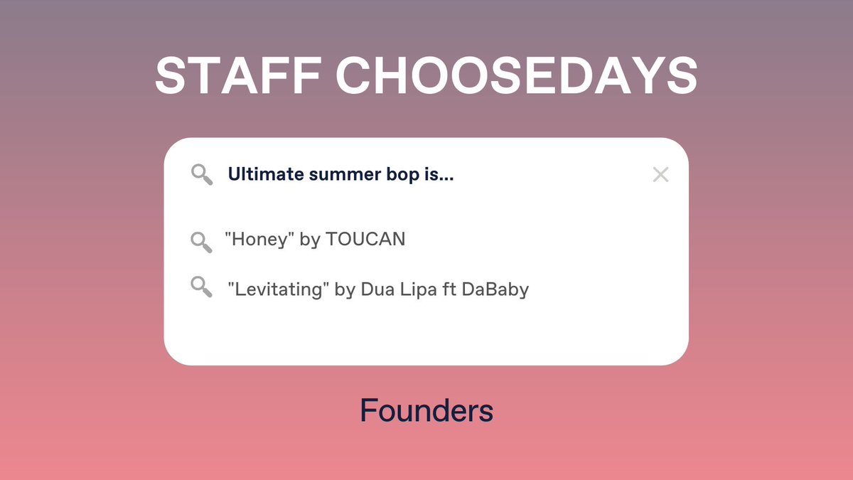Anddddd we wrap up a sunny June of staff choosedays with our founders, and their ultimate summer bops ☀️

Let us know in the replies if you agree—or match us with YOUR ultimate bop this year 🕺💃🕺

#ImagineBeingHeard #DiscoveryReimagined