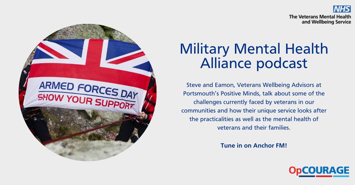 MMHA_HIOW's tweet photo. Veterans Wellbeing Advisors at Portsmouth’s @positivemindsp2, talk how their unique service looks after the practicalities as well as the mental health of veterans and their families. Tune in: https://t.co/QeZQXJef51 https://t.co/ndqLOwdAuJ