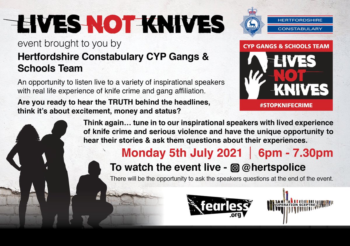 An excellent opportunity to be educated in the TRUTH regarding knife crime #LivesNotKnives