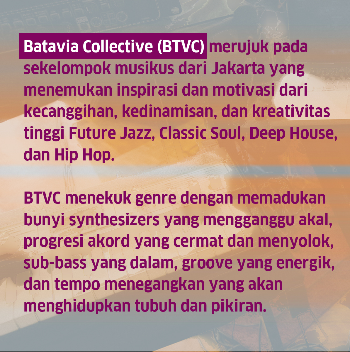 GI_Indonesien's tweet photo. Menyajikan musik yang menafsirkan suara dan suasana kota Jakarta, trio Batavia Collective akan hadir di konser virtual #AlurBunyi. Namun sebelum menonton konsernya, mari berkenalan terlebih dahulu dengan Batavia Collective! https://t.co/JVSzV2jKl9