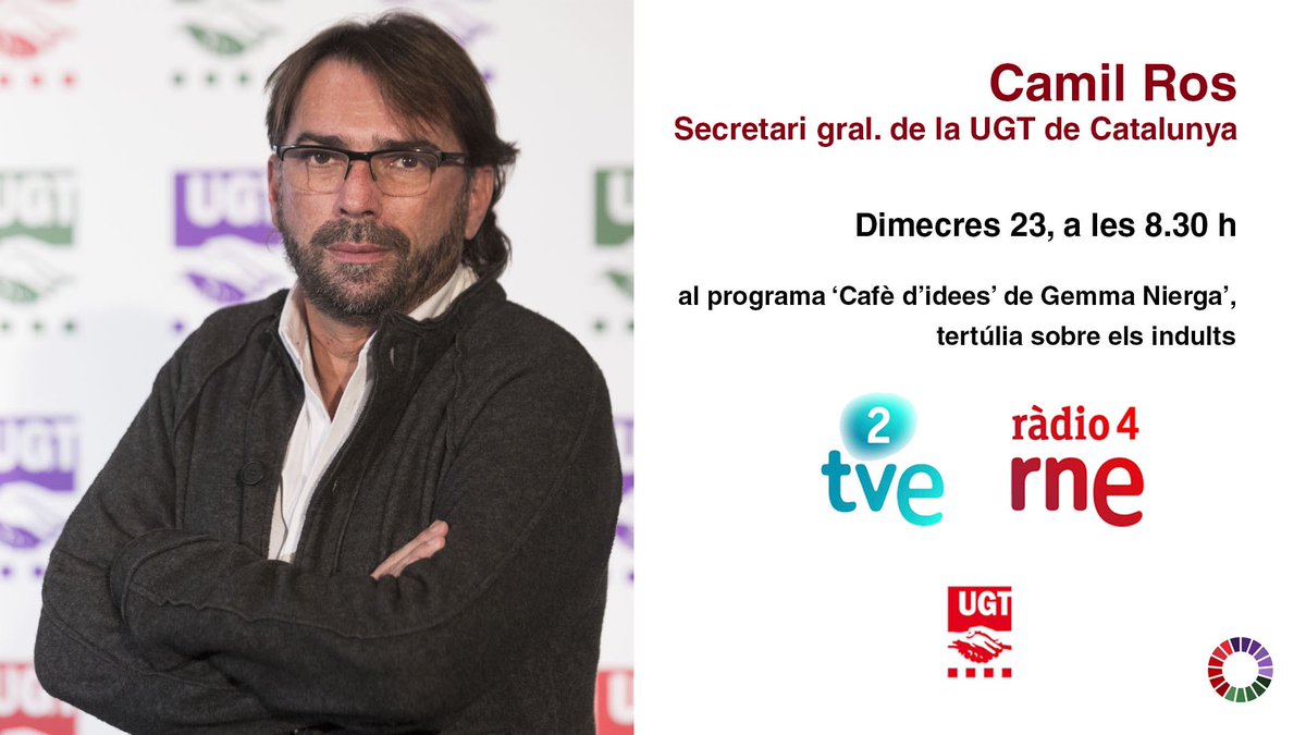 ugtcatalunya's tweet photo. 📻Dimecres, 23 de juny, a les 8.30 h, Camil Ros @camilros secretari general #UGTdeCatalunya al programa 'Cafè d’idees’ @cafedidees_rtve @radio4_rne https://t.co/ZGi8Fe0ghV