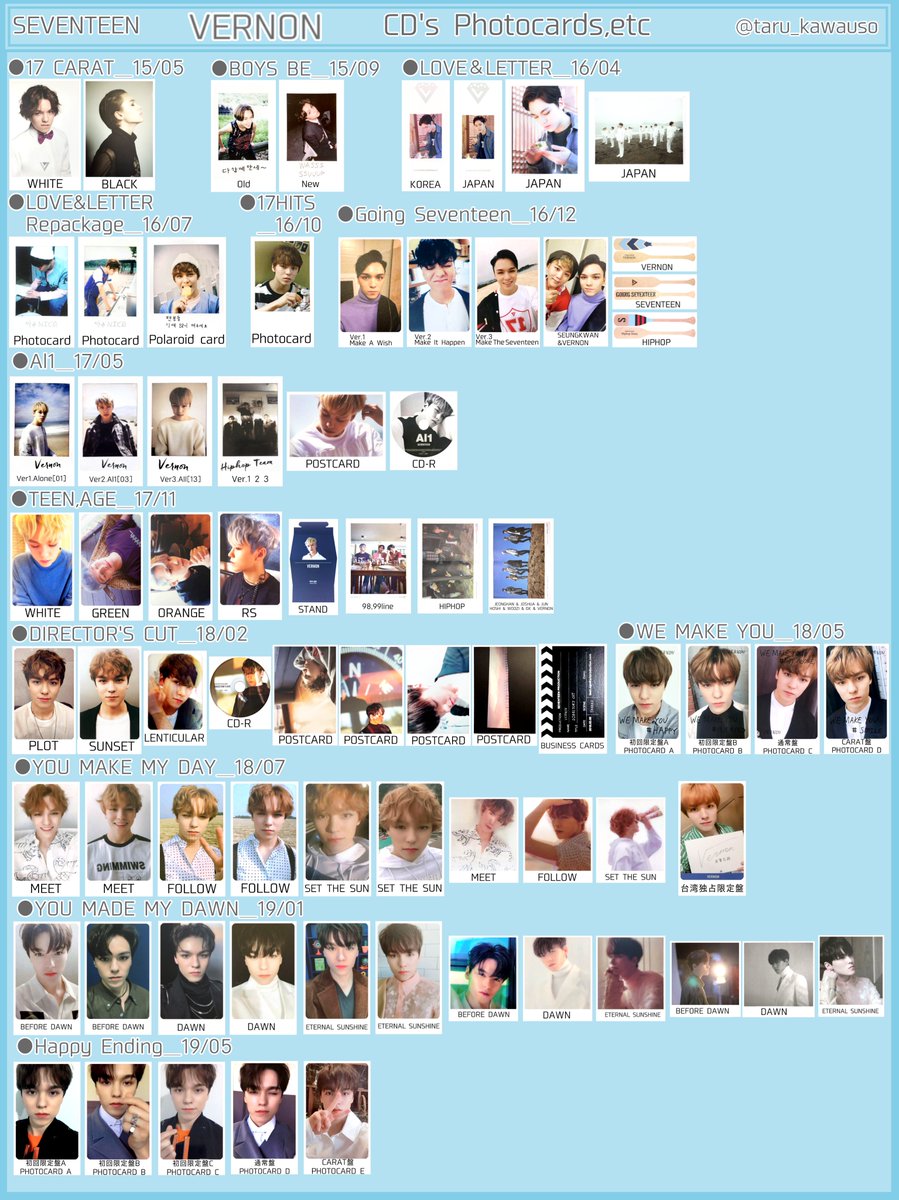 SEVENTEEN セブチ トレカ一覧 過去トレカ 歴代アルバムトレカ バーノン