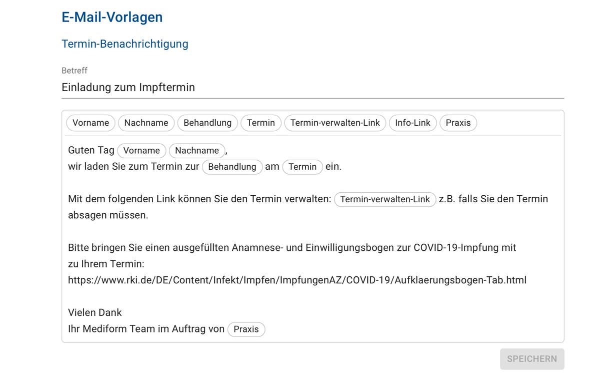 Mediform4's tweet photo. Vorstellung unserer Features#7: Praxen können die Einladungs- und Erinnerungsmails nach Ihrem Ermessen anpassen. Somit ist es mit Mediform möglich, dass Einladungen fürs #Impfen automatisch vergeben werden und den persönlichen Stempel der Praxis tragen. #impfenrettetleben https://t.co/P8I151FFK5