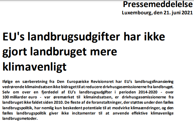 LarsKoch's tweet photo. EU landbrugstøtte bidrager ikke til at gøre landbruget klimavenligt, sir EU Revisionsret.
Trods €100 mia euro til klima-landbrug er drivhusgasser ikke faldet siden 2010.
Vi skal have et opgør med industriel animalsk produktion, der står for halvdelen af udledningerne
#dkgreen https://t.co/s0SmQgYHch